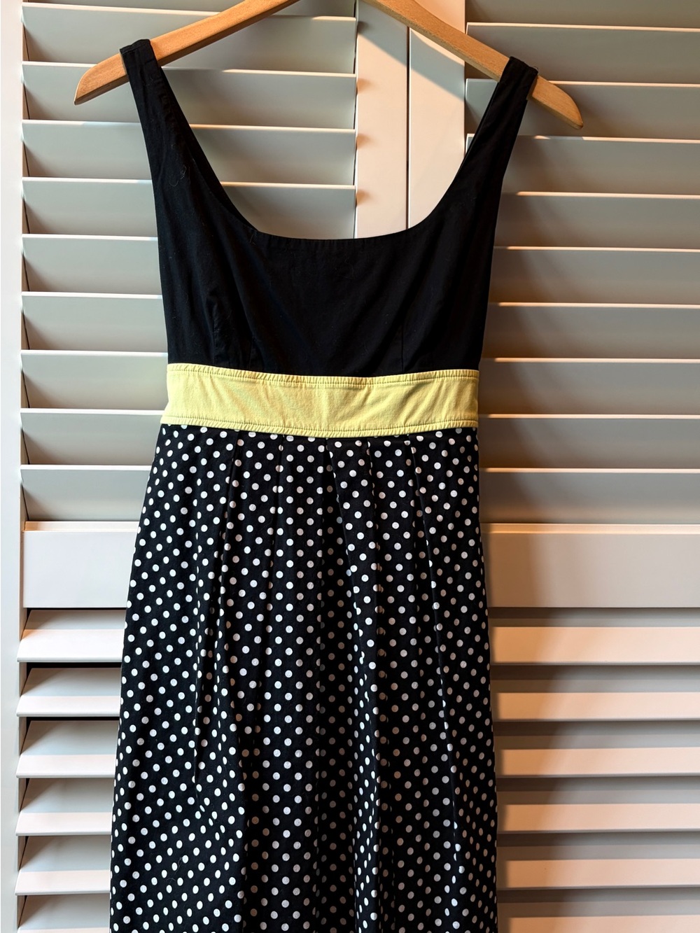 Iz Byer Black Polka Dot Dress with Yellow Tie Waistband